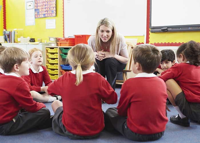 teacher in a classroom full of children